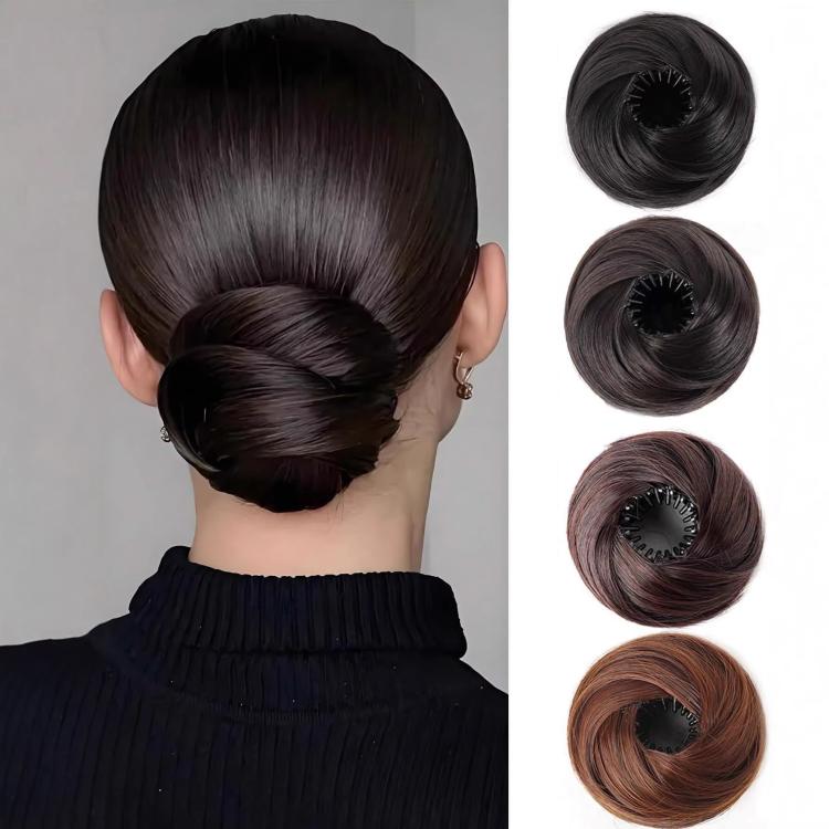 Messy bun hair claw clip extension, dark black synthetic chignon bun with large clip