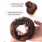 Medium-brown synthetic messy bun hairpiece with large claw clip and open ring base