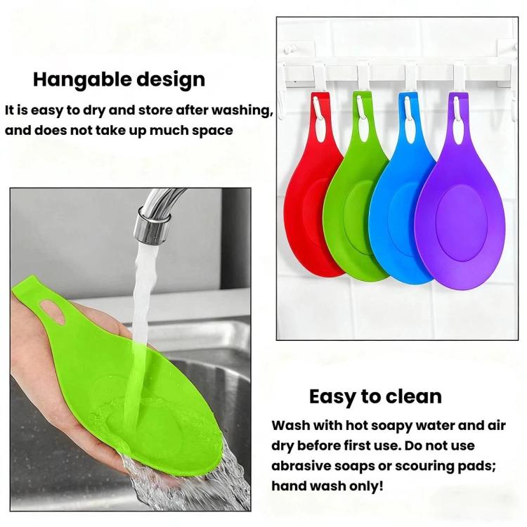 Hanging kitchen mats set in red, green, blue, and purple leaf shapes