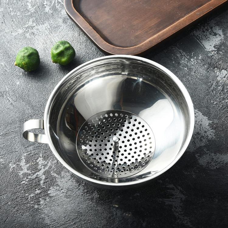 Stainless steel funnel strainer insert with fine holes and center support rod
