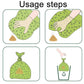 Dog waste bag usage steps illustration: pick up, tie, and dispose