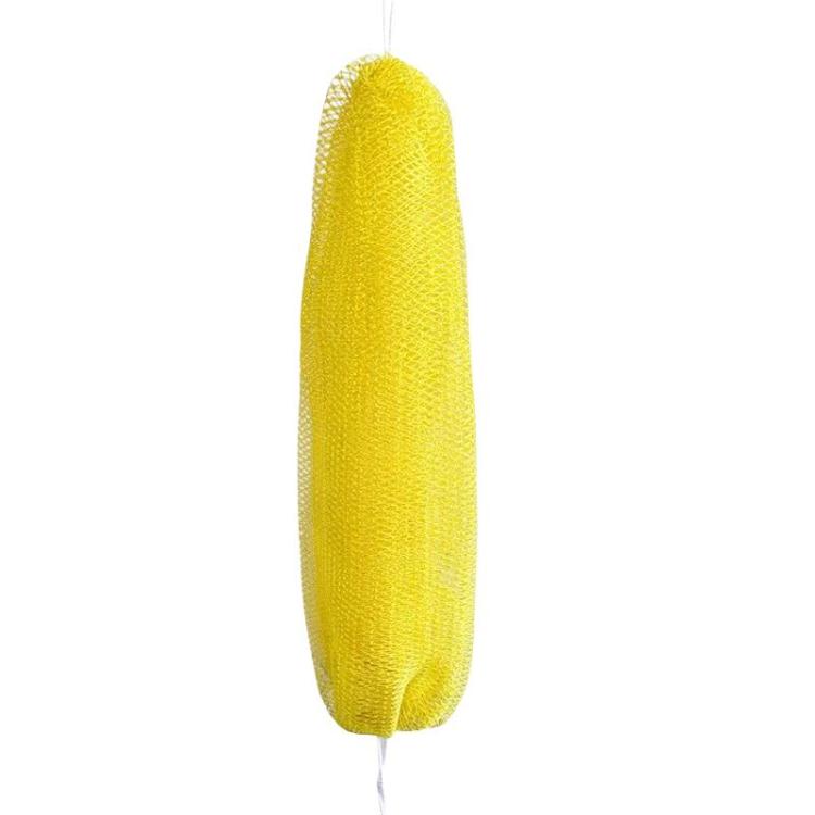 Long nylon drawstring bath towel, yellow exfoliating mesh