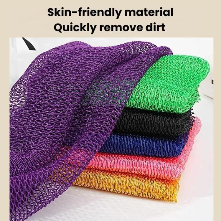 Long drawstring exfoliating mesh bath towels, assorted colors stack