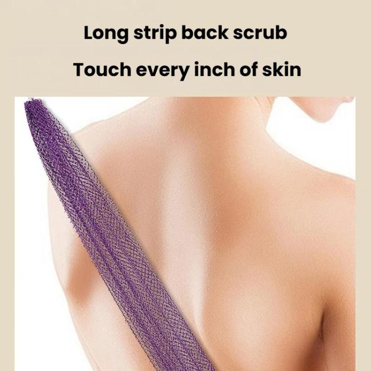 Long exfoliating mesh bath towel strip for full-body scrubbing