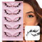 Black false eyelashes shown on pink tray, with a close view of the lash style