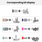 Screwdriver bits matching drive heads for a ratchet handle, shown in diagram