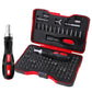 Screwdriver bit set kit with red-and-black case and screwdriver with bit holder