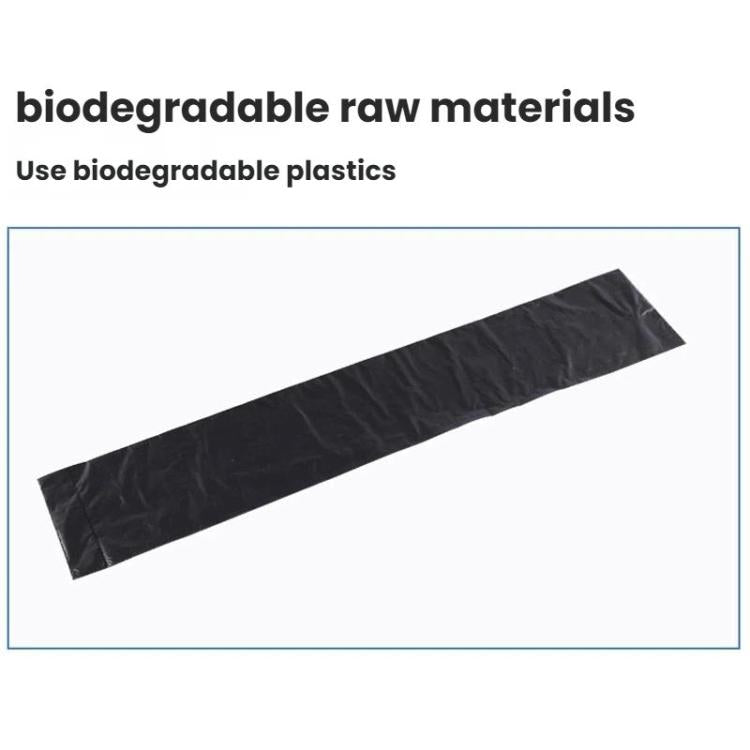 Portable pet waste disposal bag: long dark gray bag folded flat