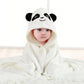 Cream panda-hood baby swaddle towel with soft fleece cape, hooded baby