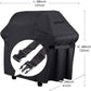 Black BBQ grill cover with adjustable front straps and rounded hood