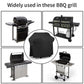 Black BBQ grill cover shown in use over multiple grills