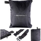 Black BBQ grill cover with drawstring-like hem and front strap attachments