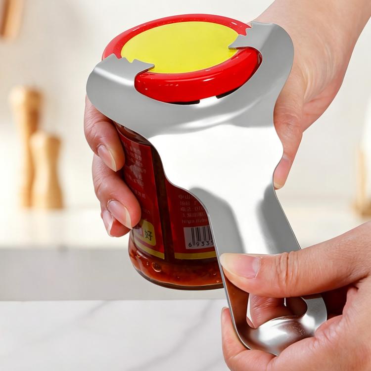 Stainless steel jar lid opener with curved claws for gripping and turning lids