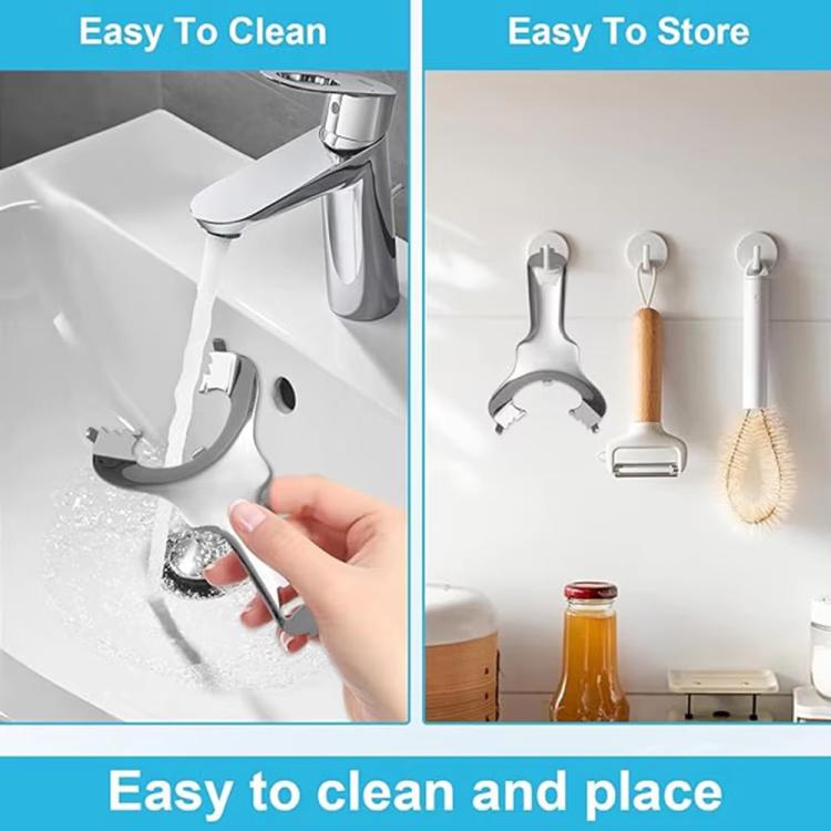Stainless steel jar opener with hook for easy cleaning and wall storage