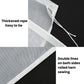 Close-up of white filter bag edge with tied cord and double-line stitching.