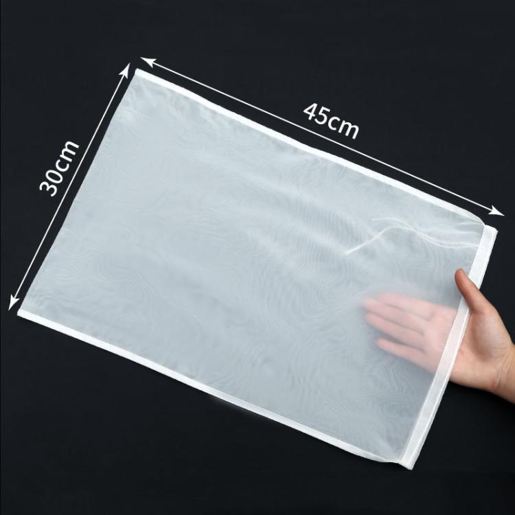White mesh filter bag laid flat, measuring 30cm by 45cm.
