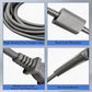 Replacement power cord close-up with reinforced sections and textured connector