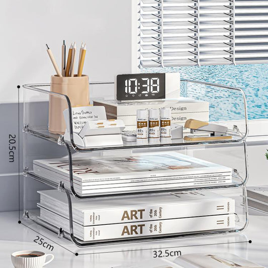 Desktop Stackable Acrylic File Storage Rack, Large-Capacity Book Shelf For Bedroom & Living Room, Widened 1 Layer, Widened 2 Layer, Widened 3 Layer, Widened 4 Layer, Widened 5 Layer, Extended 1 Layer, Extended 2 Layer, Extended 3 Layer, Extended 4 Laye...