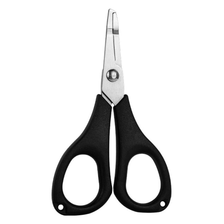 Black ABS-handled stainless steel loop-opening fishing line cutter pliers