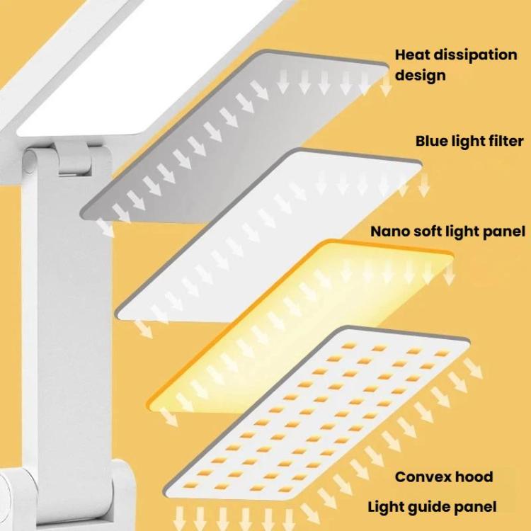 Xiajule Touch Control Rechargeable Folding Desk Lamp, Eye Protection Portable Lamp For Student Dormitory, No Clock, With Clock