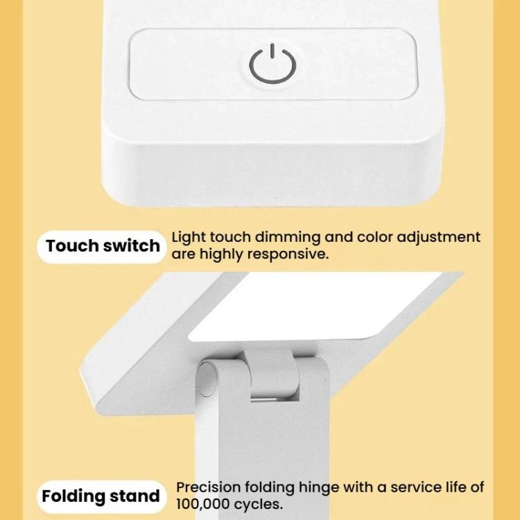 Xiajule Touch Control Rechargeable Folding Desk Lamp, Eye Protection Portable Lamp For Student Dormitory, No Clock, With Clock
