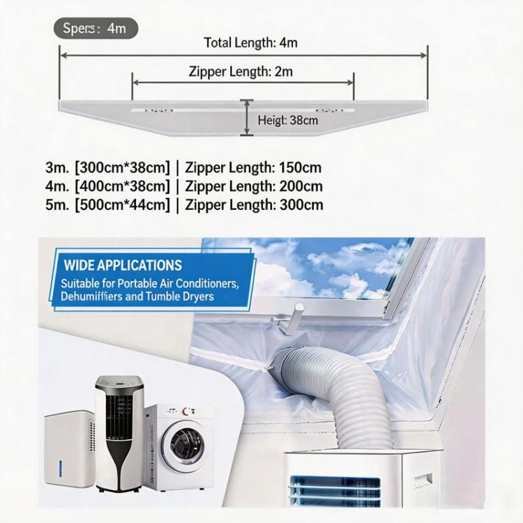 Universal window seal size diagram showing total length and zipper length