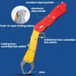 Foldable fish-gripping pliers with red handle and yellow body in compact form