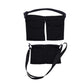 Black post-surgery breast drainage support pouch with two front pockets and crossbody strap
