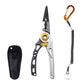 Silver gray fishing lure pliers with spring lock and lanyard clip