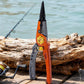 Orange and gray fishing lure pliers with long nose jaw and spring lock