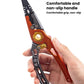 Orange and gray non-slip grip fishing lure pliers held in hand