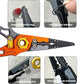 Orange and gray fishing lure pliers with hook adjuster and cutting jaws