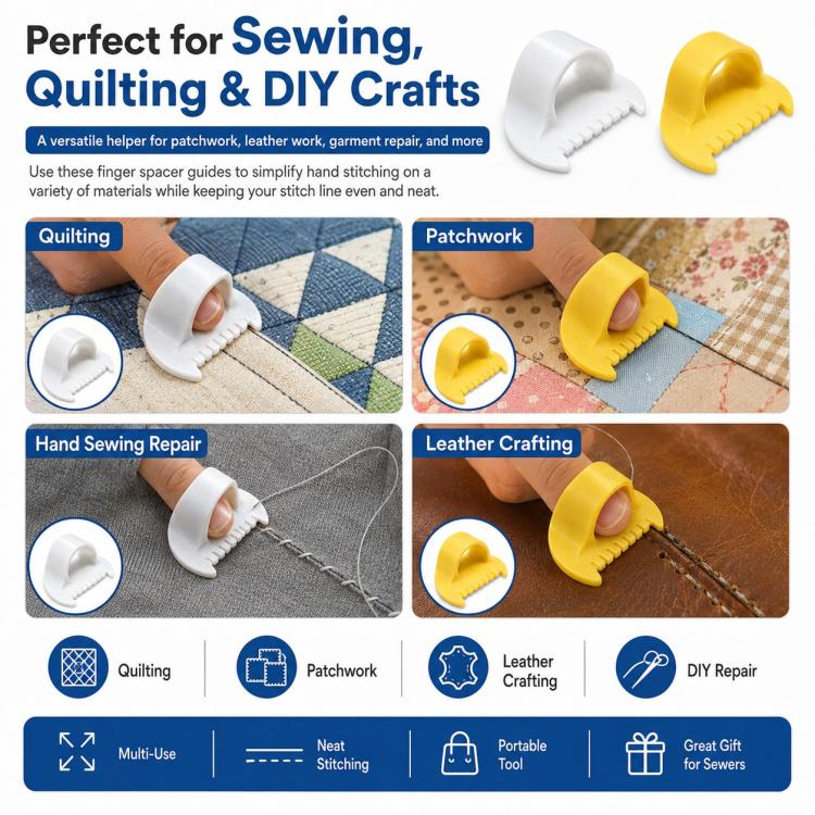 4Pcs Sewing Finger Spacer Guide Set Even Stitch Spacing Tool for Hand Sewing, Quilt Template Ruler for Consistent Stitching Includes 3mm & 4mm Gauges