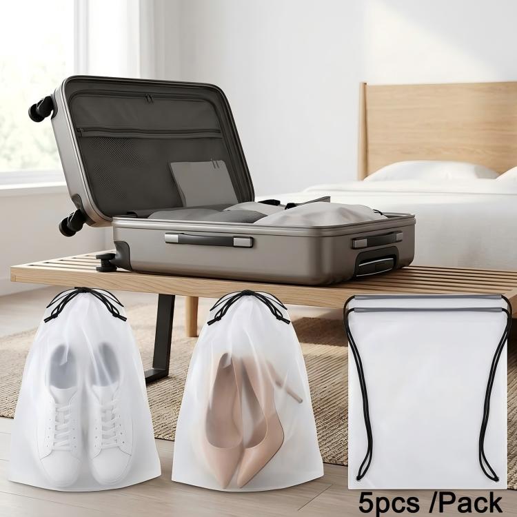 Frosted clear drawstring shoe storage bags, pack of 5, for travel