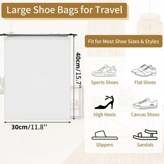 5pcs /Pack Shoe Bags for Travel Large Waterproof Drawstring Bags for Storage Clear Frosted Dustproof Travel Organizer Pouches, 30 x 40cm