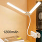 Dual-head clip-on LED reading lamp, white, 1200mAh rechargeable battery.
