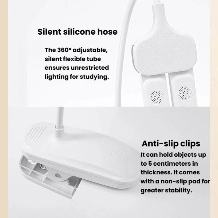 Dual-head clip-on LED lamp with anti-slip clips and adjustable flexible tube