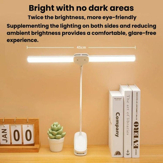 Xiajule Dual-Head Eye-Caring Clip On Lamp, Portable LED Rechargeable Student Reading Lamp, 800mAh, 1200mAh