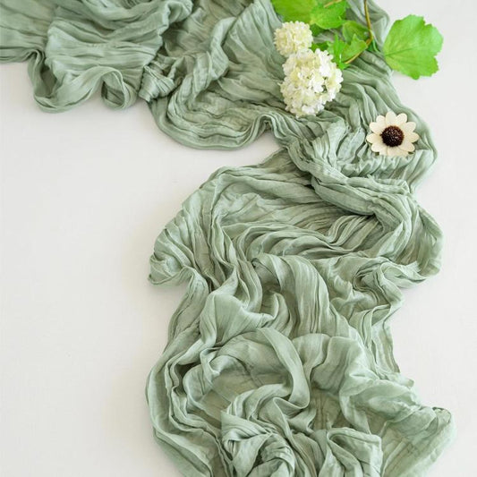 Crepe Table Runner Wedding Party Decoration Pleated Gauze, 90x180cm, 90x300cm, 90x400cm