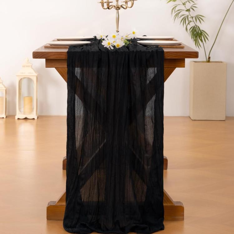 Crepe Table Runner Wedding Party Decoration Pleated Gauze, 90x180cm, 90x300cm, 90x400cm