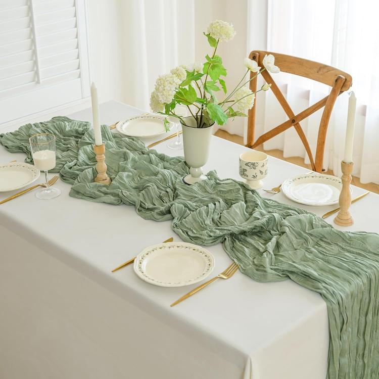 Crepe Table Runner Wedding Party Decoration Pleated Gauze, 90x180cm, 90x300cm, 90x400cm