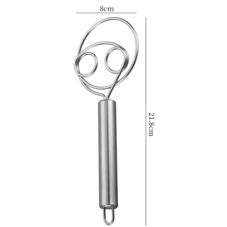 Stainless steel double-coil whisk dimensions: 8 cm wide, 12.8 cm long