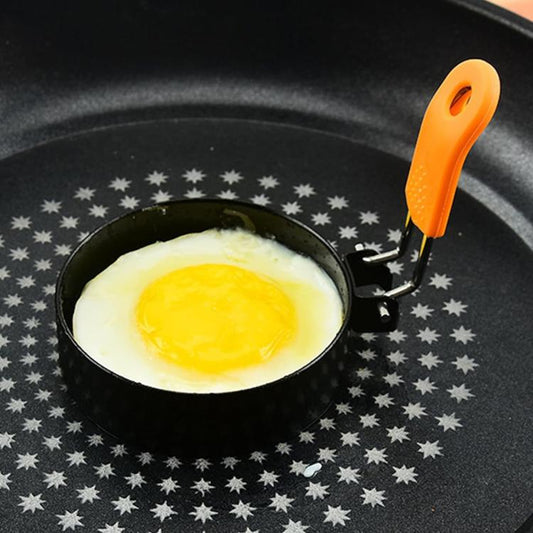 LsCook 4 inch Round Stainless Steel Egg Pan Heat-Resistant Silicone Handle Thickened Non-Stick Egg Mold