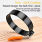 Round non-stick egg mold ring with orange silicone handle and metal latch