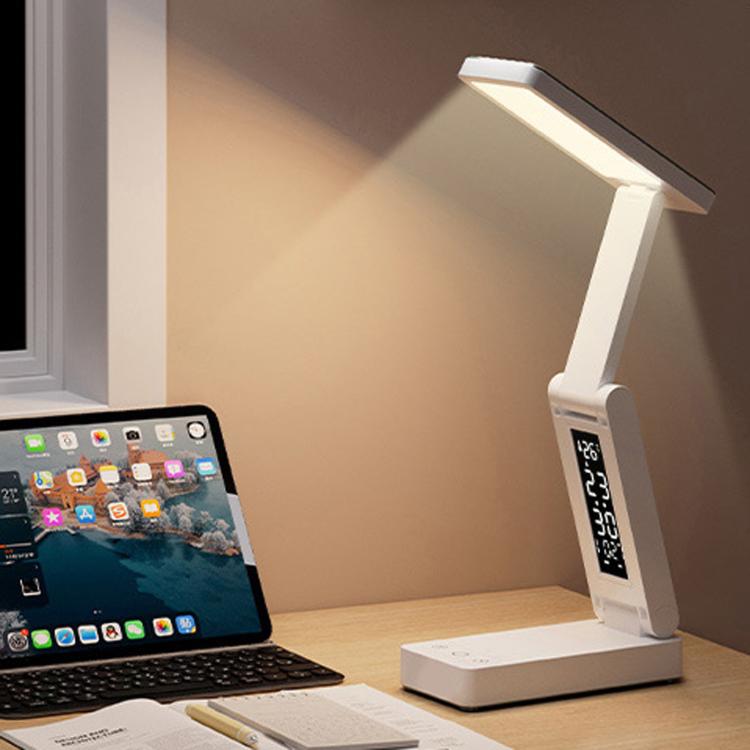 Xiajule Rechargeable Smart Digital Display Clock Folding Desk Lamp, Eye-Caring Study Bedside Reading Light