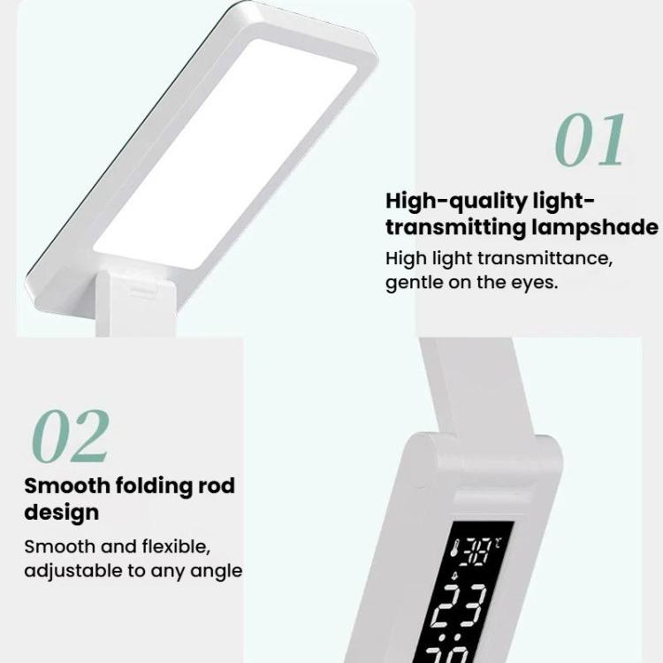 Xiajule Rechargeable Smart Digital Display Clock Folding Desk Lamp, Eye-Caring Study Bedside Reading Light