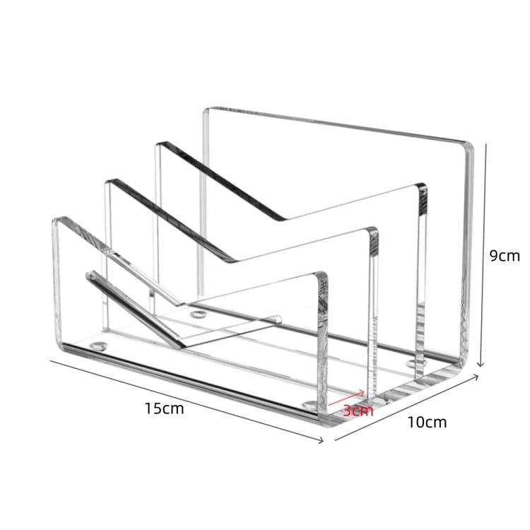 Clear acrylic 3-layer letter organizer with angled dividers and size 15cm x 10cm