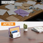 Clear 3-layer letter organizer holding stacked envelopes on a desk