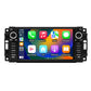 Black 7-inch in-dash GPS navigation radio with touchscreen, media icons, and dual knobs