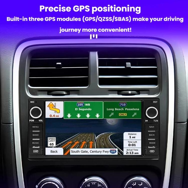 In-dash 7-inch navigation radio installed in car with GPS map shown on the screen